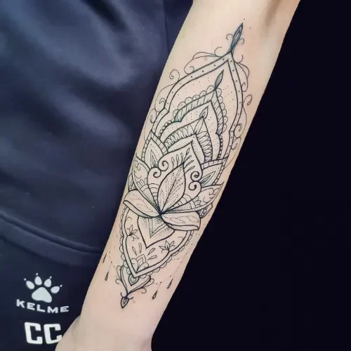 mandala dotwork fineline lotus tattoo