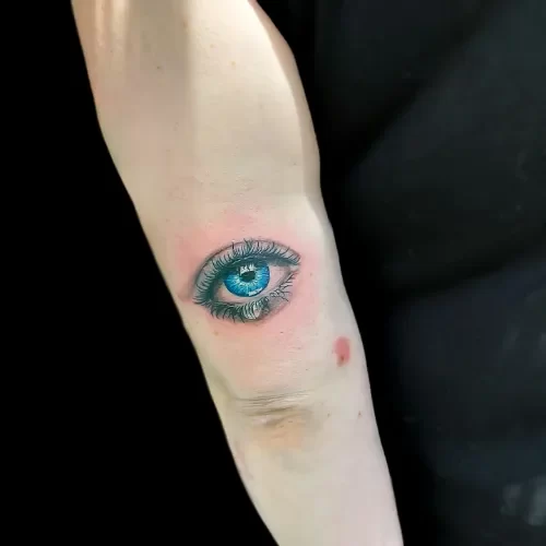 realistic eye tear blue tattoo