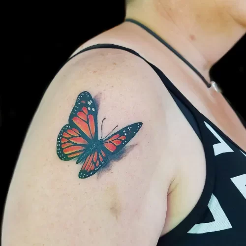 red orange realistic 3d butterfly tattoo